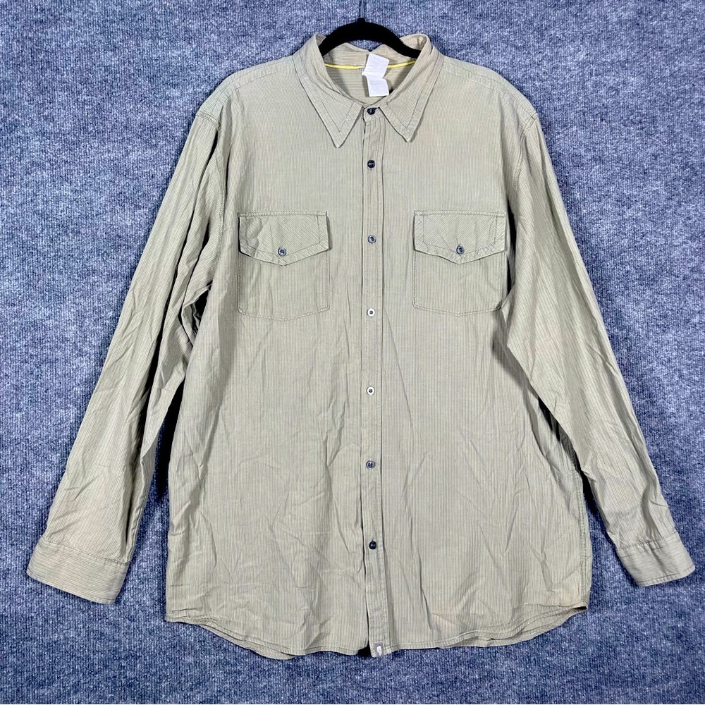 The North Face Men’s XXL Green Striped Long Sleeve Button Down Lightweight Shirt